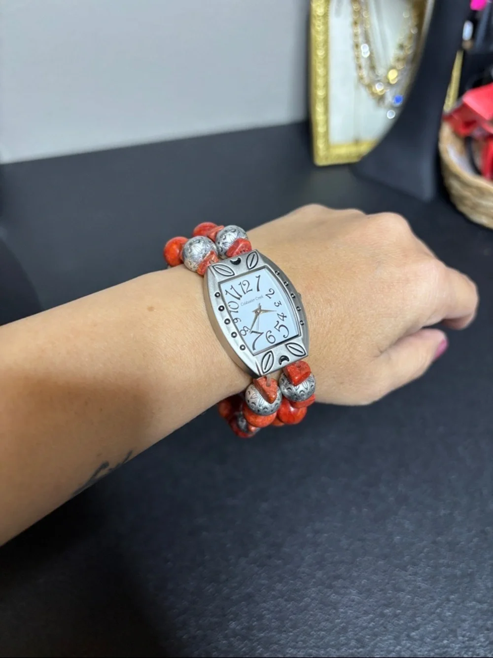 Coldwater Creek Stone Silver Tone Boho WORKING Stretch Watch Southwestern